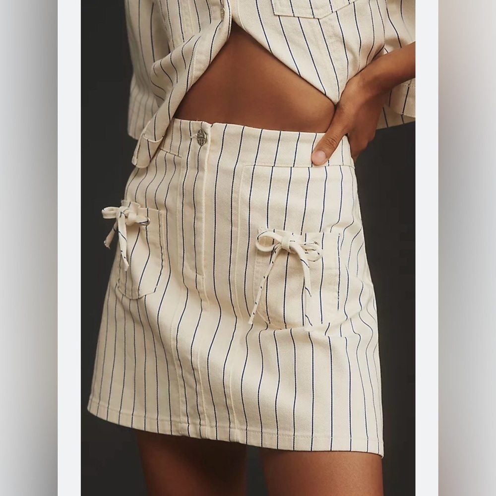 Baum und Pferdgarten cream Saima Denim striped cotton mini Skirt NWT - Picture 3 of 3